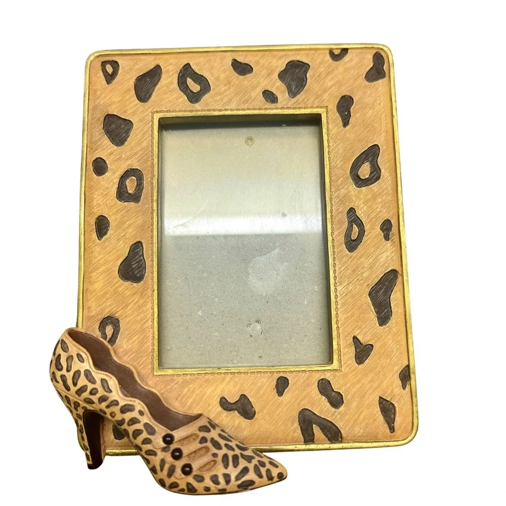 Custom Sarna Jungle Beat Picture Frame 3x5 Leopard Print Hand Painted Vintage